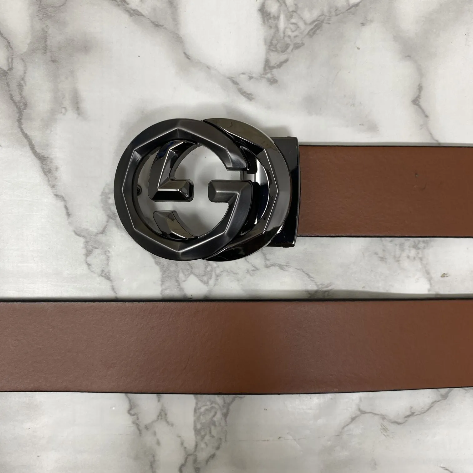 Two Tone Metal Round GG Leather Strap Belt-JonasParamount