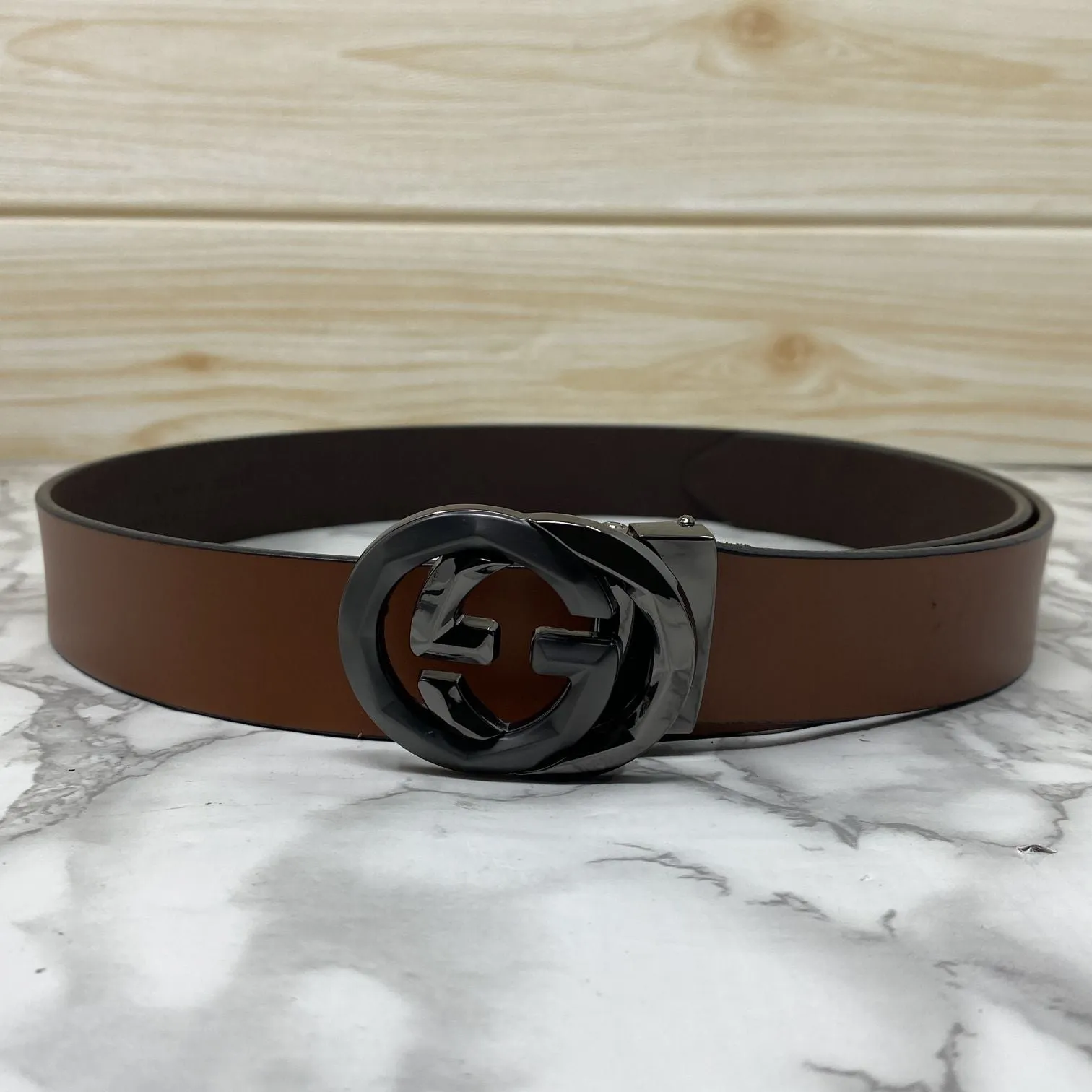 Two Tone Metal Round GG Leather Strap Belt-JonasParamount