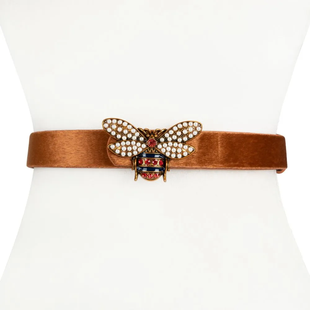 Vegan Pony Hair and Leather Waist Belt with Bee Buckle