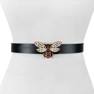 Vegan Pony Hair and Leather Waist Belt with Bee Buckle