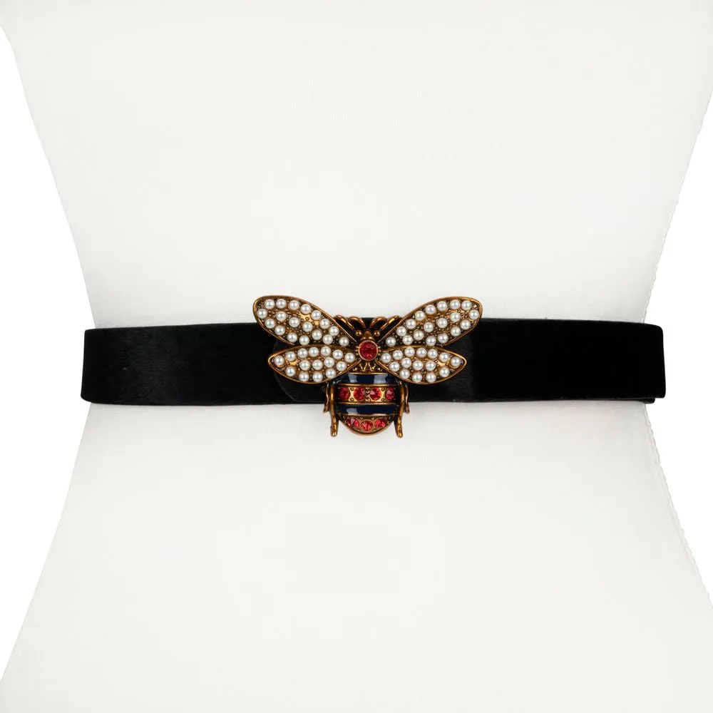 Vegan Pony Hair and Leather Waist Belt with Bee Buckle