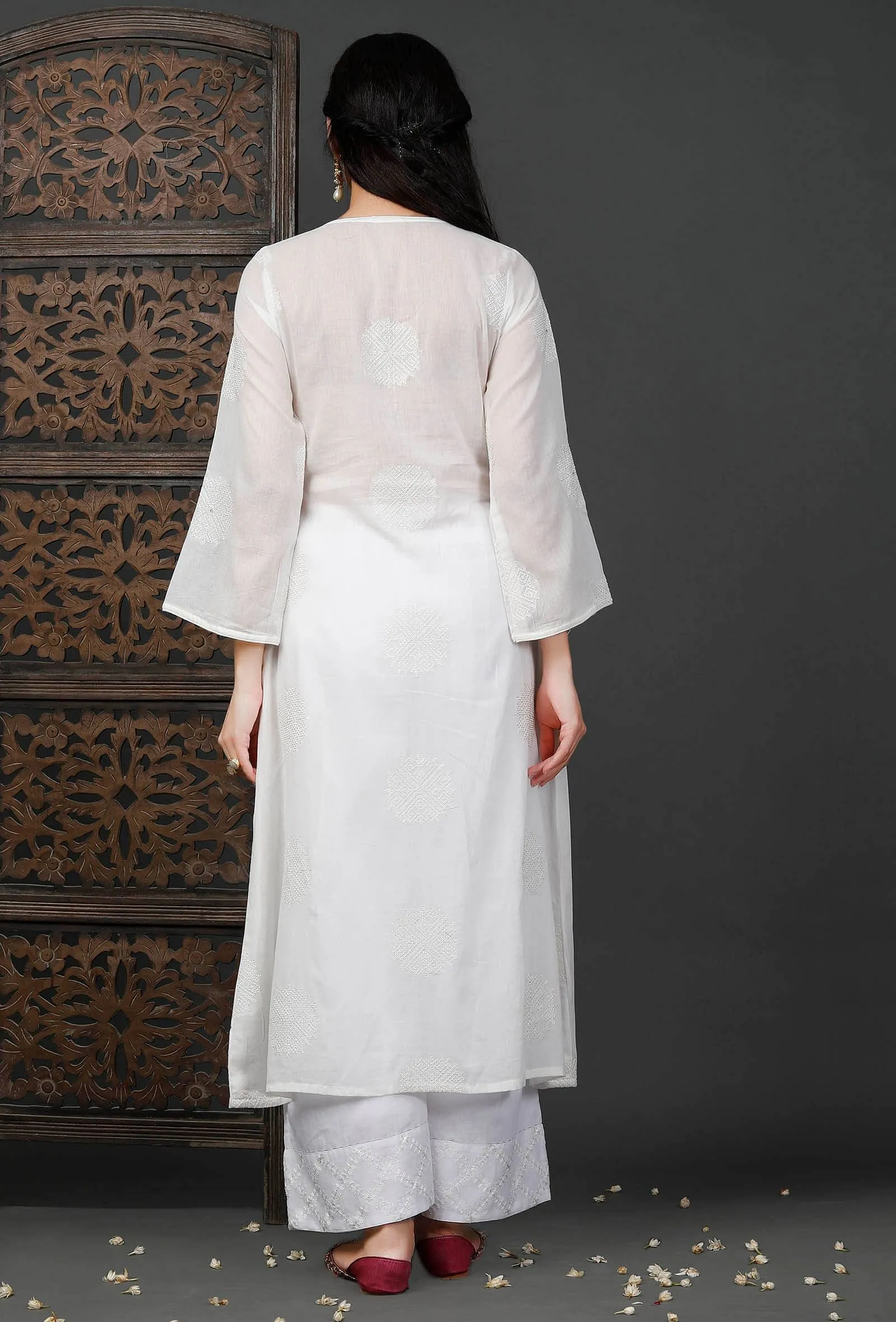 White Embroidered Front Open Kurta