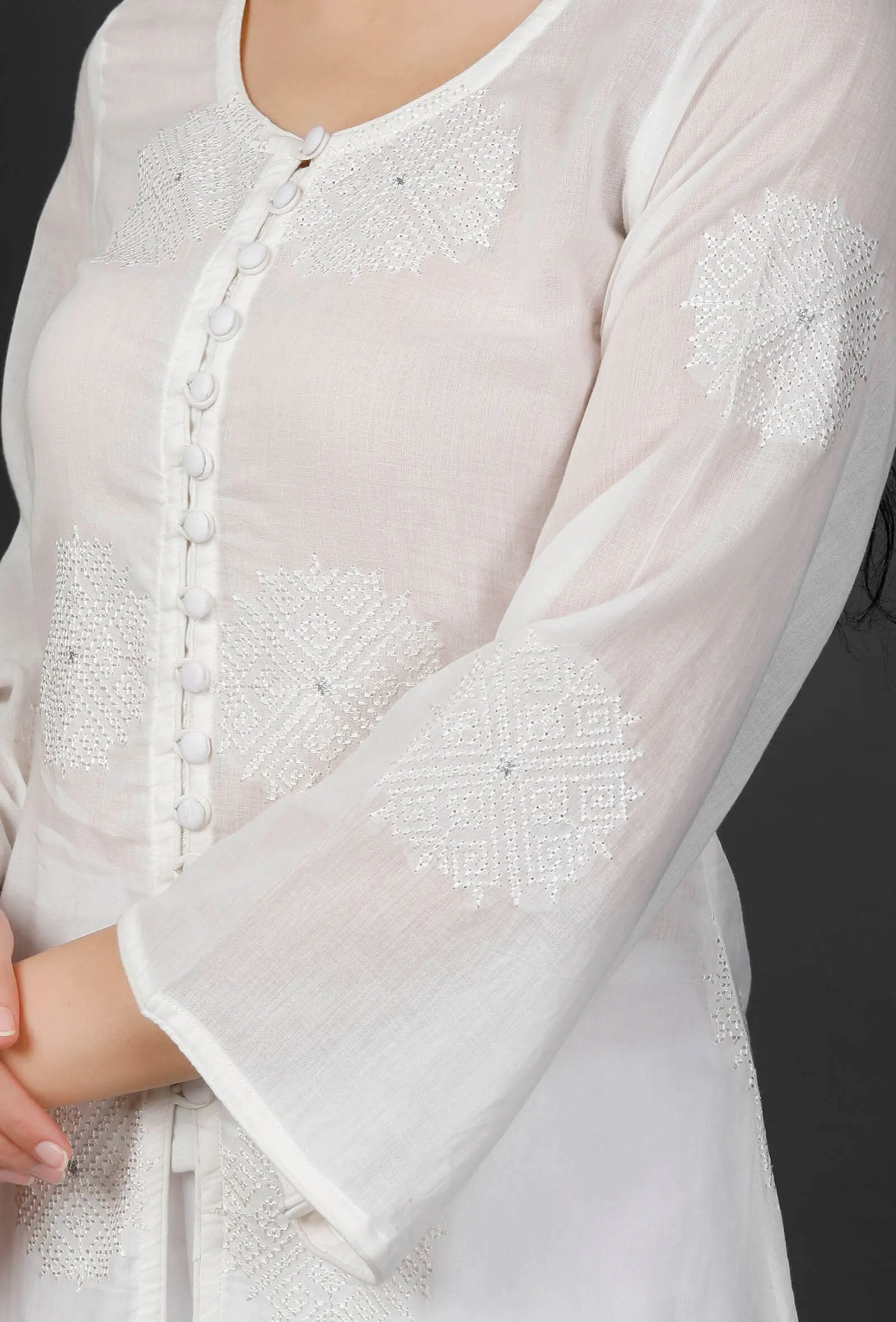 White Embroidered Front Open Kurta