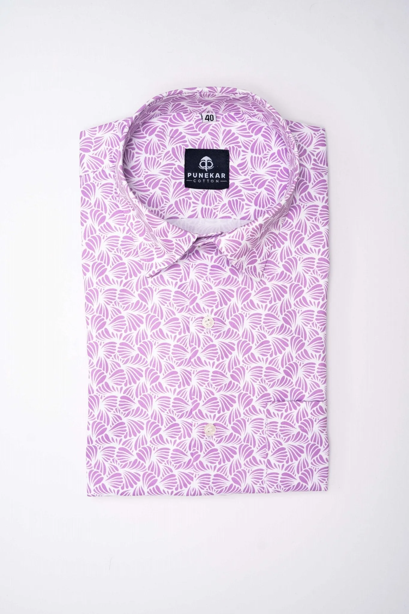 White Pink Color Leaf Printed Shirt For Men