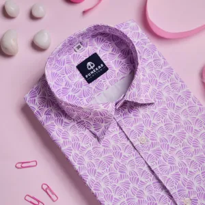 White Pink Color Leaf Printed Shirt For Men