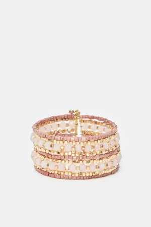 Women Gold And Pink Embellished Cuff