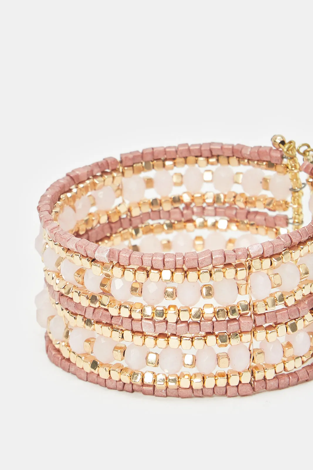 Women Gold And Pink Embellished Cuff