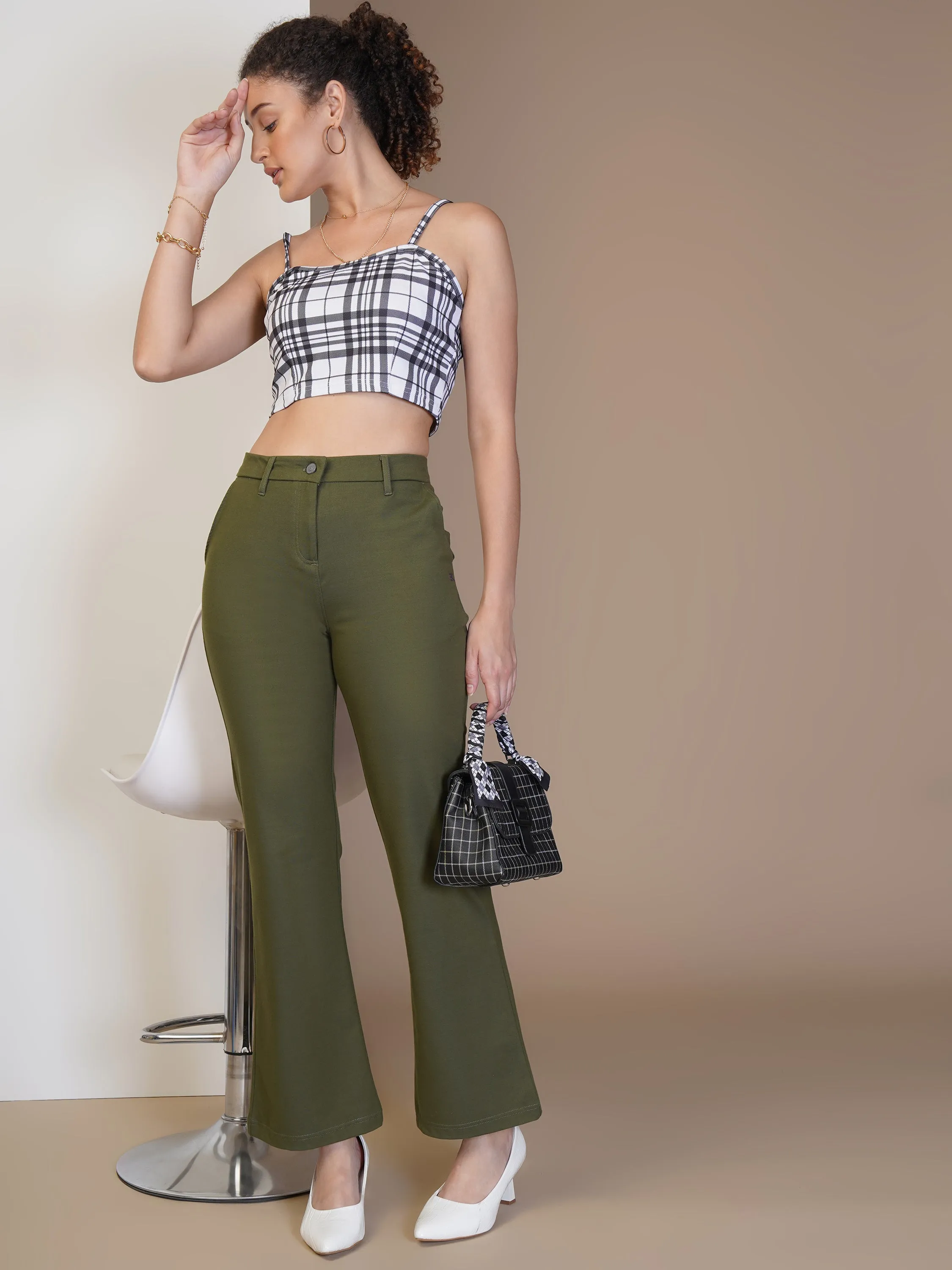 WOMEN MILITARY OLIVE REGULAR FIT CASUAL PANT