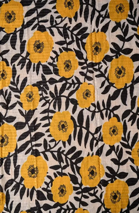 Yellow Bling Floral Pattern Printed Crushed Muslin Fabric