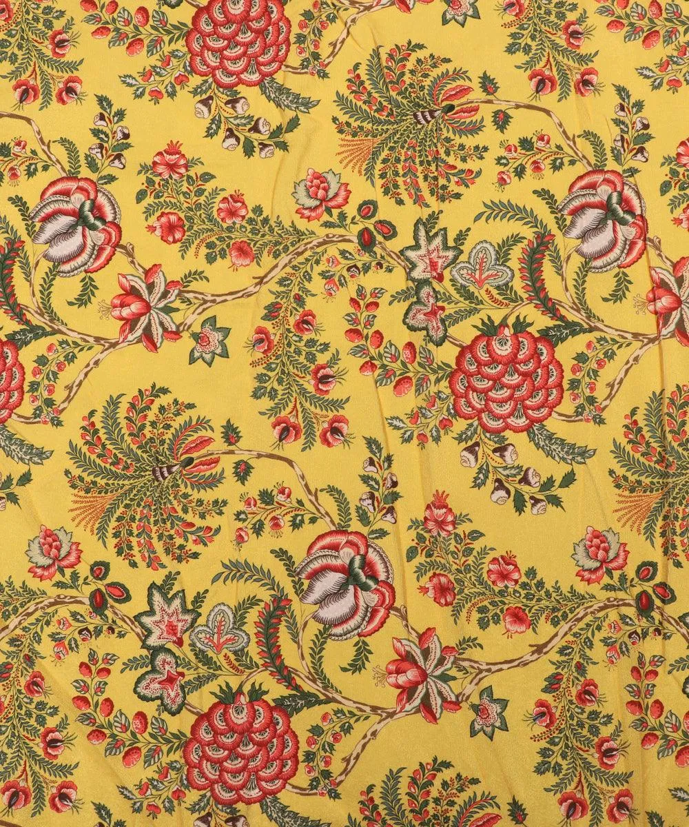 Yellow Colour Floral Digital Print Velvet Fabric