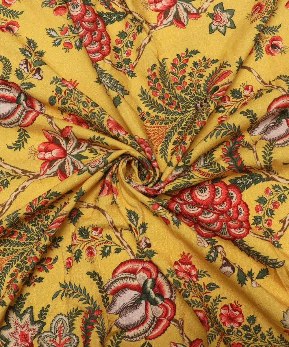 Yellow Colour Floral Digital Print Velvet Fabric